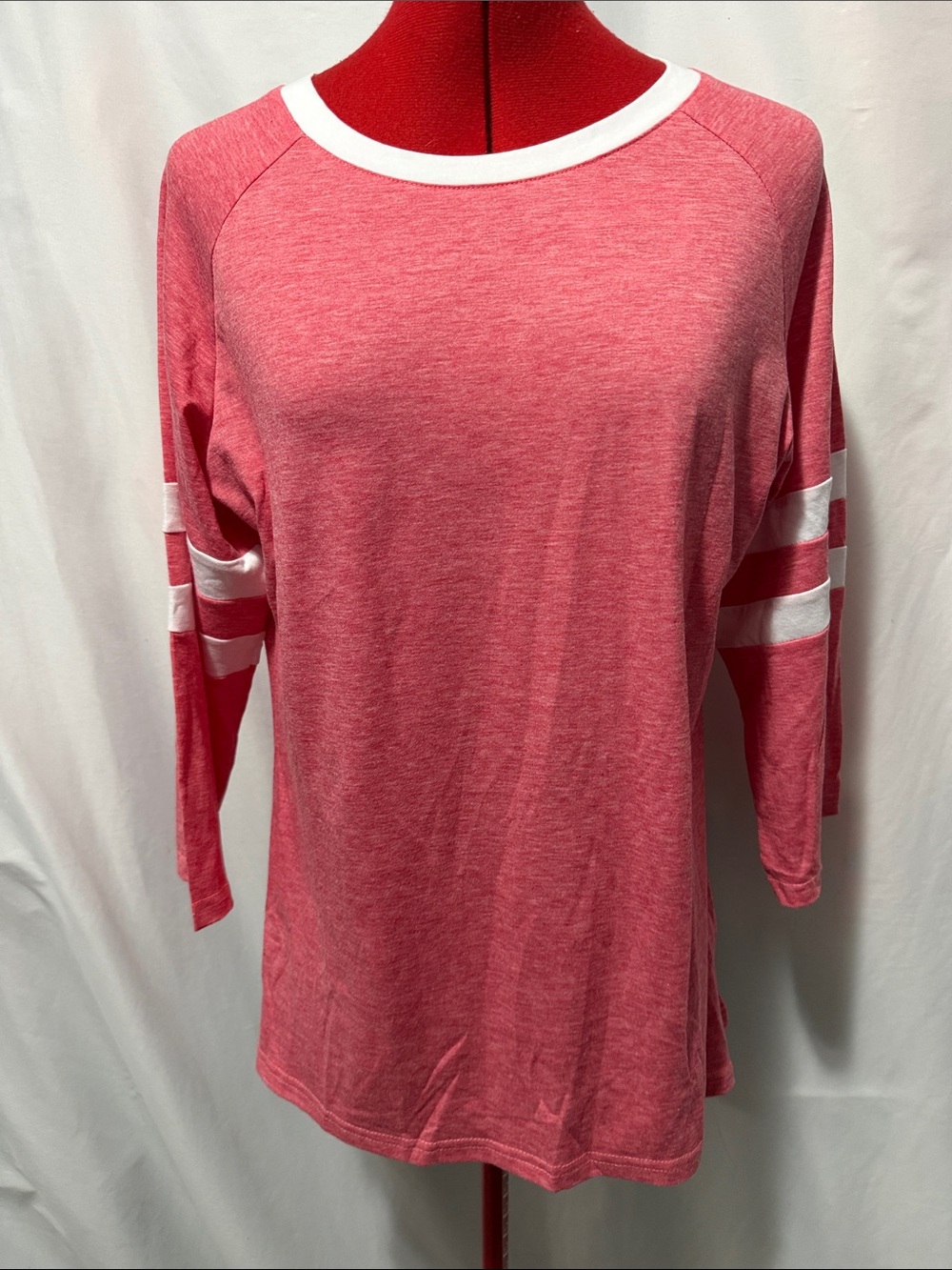 Women's Pink Raglan Sleeve Long-Sleeve Tee with White Trim